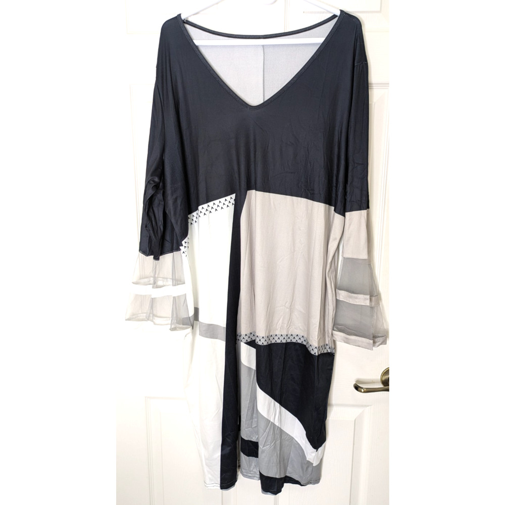 Womens Midi Dress 3XL Multi Long Sleeve Mesh Panel